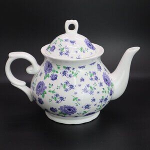 Lavender Field Floral Pattern Ceramic Teapot 32oz, White, Purple, Green new